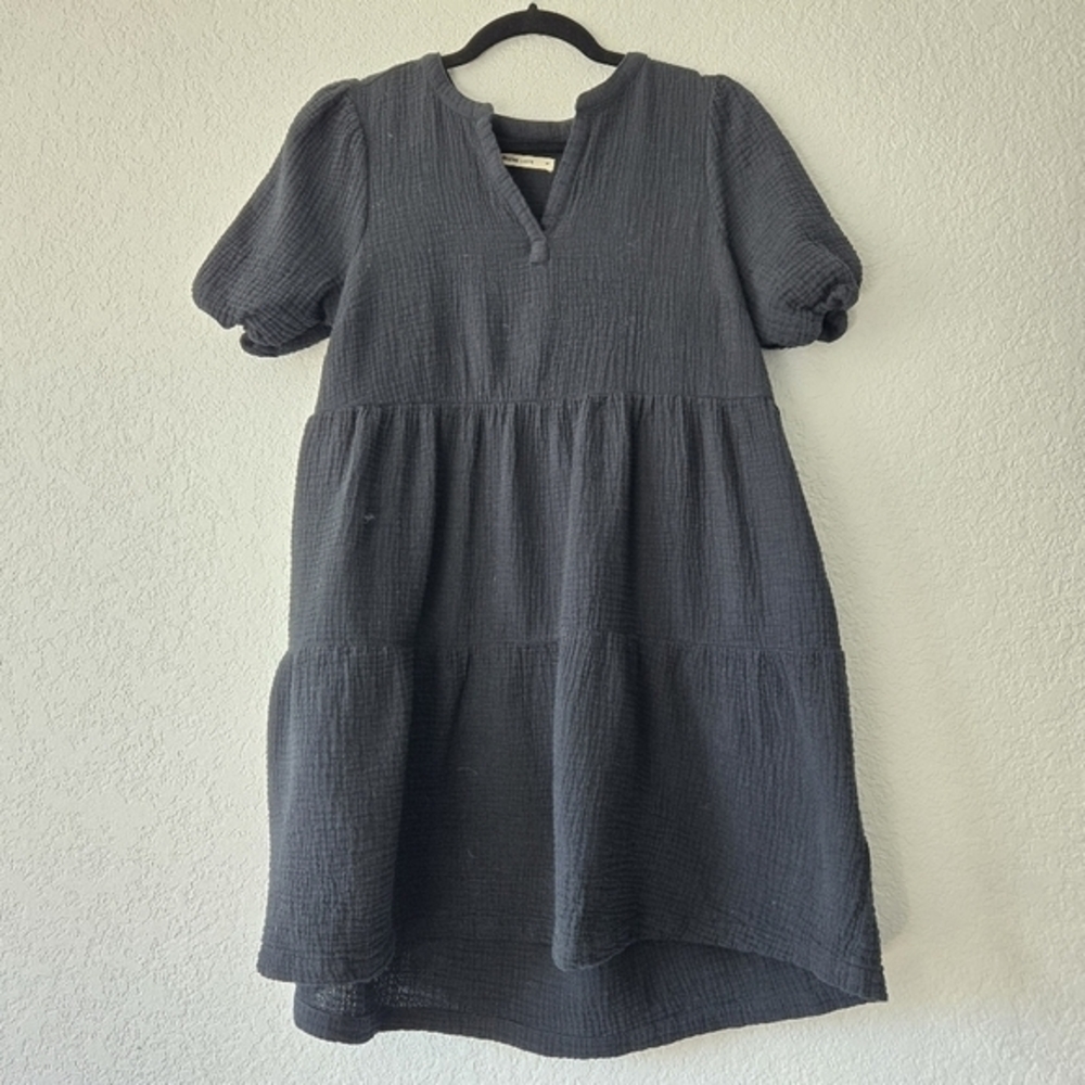 Marine Layer M Jamie Black‎ Gauzy Tiered Mini Dress